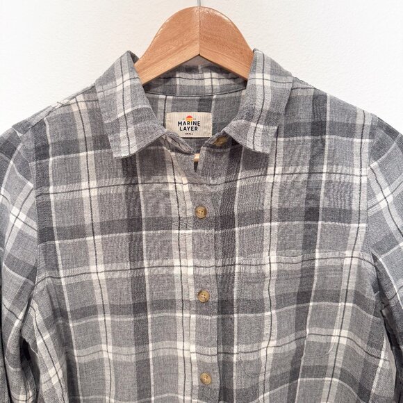 Marine Layer Gray Plaid Flannel Long Sleeve Button Front Shirt Size Small - Picture 3 of 7